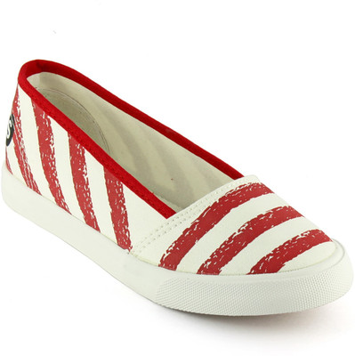 

DeVEE Zibra Strip Belly Red Sneakers For Women(White, Red