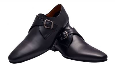Hirel's Mens Black Monk Strap Shoes