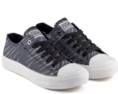 

DeVEE Simply Striped Black Canvas Shoes For Women(Black