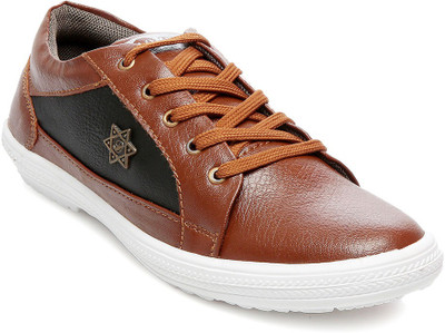 

TEN Tan Faux Leather Sneakers Casuals For Men(Tan