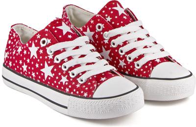 

DeVEE Whole Star Printed Red Canvas Shoes For Women(Red, White