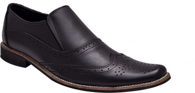 

Hirel's Black Leather Brogue Slip On Slip On Shoes For Men(Black