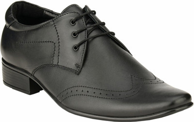 

GAI Black Leather Formal Derby Lace Up Shoes For Men(Black)