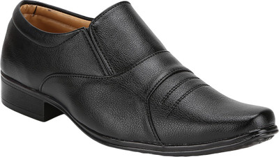 

Vonc Black Top Pattern Leather Slip On Shoes For Men(Black
