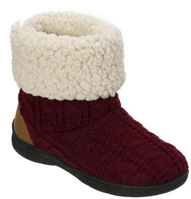 

Dearfoams Dearfoams Cuffed Knit Boot Slipper with Heel Patch Red Boots For Women(Red