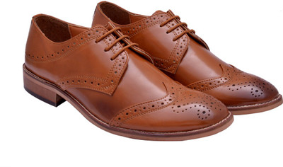 

Hirel's Tan Cap Toe Derby Brogue Lace Up Derby For Men(Tan
