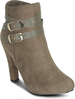 

Get Glamr Buckled Block Boots For Women(Beige