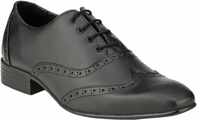 

GAI Black Leather Formal Brogue Lace Up Shoes For Men(Black