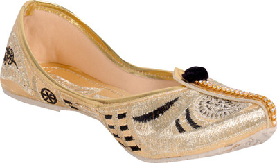 

Panahi Synthetic Casual cum Party wear Belly Shoes Ethnic Footwear Mojari Jutis For Women(Gold, Black