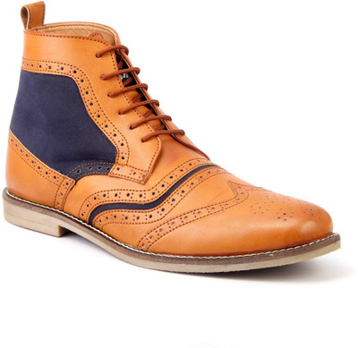 

Bxxy Men's Tan Lace Up Brogue Boots For Men(Tan