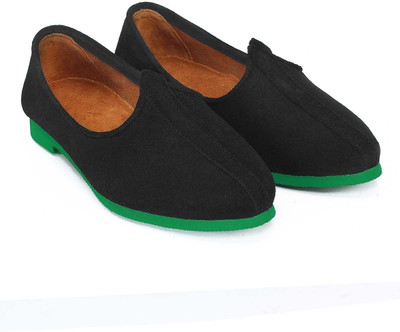 

Bare Skin New Black Suede Jalsa Juti With Green Sole Jutis For Men(Black