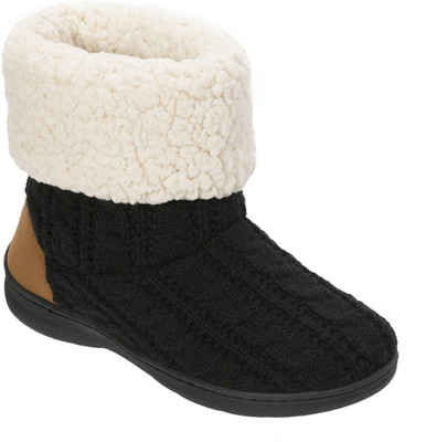 

Dearfoams Dearfoams Cuffed Knit Boot Slipper with Heel Patch Black Boots For Women(Black