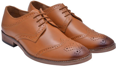 

Hirel's Geniune Leather Cap Toe Derby Brogue Derby For Men(Tan