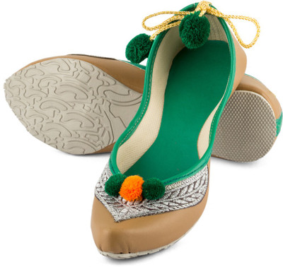 

Tashi Punjabi Jutis Party Wear For Women(Multicolor), Tan & green