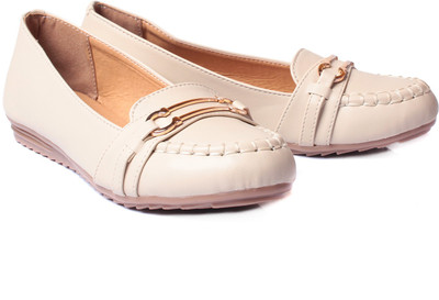 

Bare Soles Gold Buckle Loafers For Women(Beige, Cream