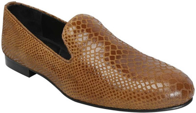

Bare Skin Snake Print Leather Shoe Slip On Shoes For Men(Brown, 07;brown