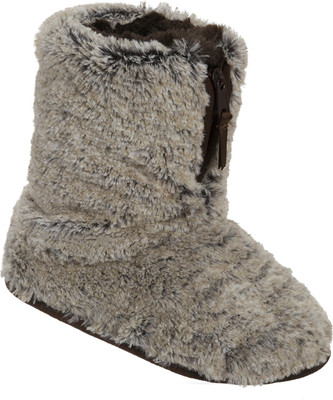 

Dearfoams Dearfoams Plush Boot Slipper with Half Zip Brown Boots For Women(Brown
