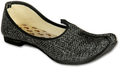 

Panahi Ethnic and Traditional Jute Slip On Black Men Jutis For Men(Black