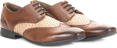 Knotty Derby Alastor Wing Cap Brogue Lace up For Men(Brown, Golden+khaki