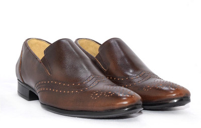 

Alberto Calza Genuine Leather Brogue Lasered Slip On For Men(Brown
