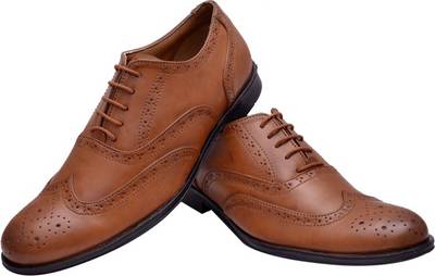 Hirel's Tan Stylish Brogues Lace Up