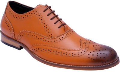 

Bxxy Genuine Leather Tan Brogue Lace Up Shoes For Men(Tan