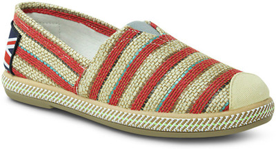 

Get Glamr Striped Slip Ons Canvas Shoes For Women(Red