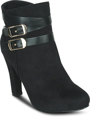 

Get Glamr Buckled Block Boots For Women(Black