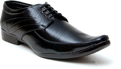 

Oora Shining Black With Fine Lining Design Lace Up Shoes For Men(Black