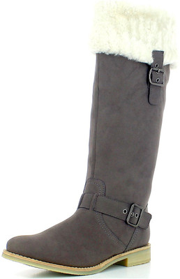Saint G Women Grey Leather Long Boots For Women(Grey