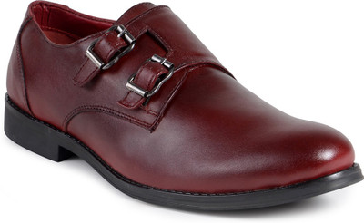 

Shumael Cherry Leather Double Monk Shoes Corporate Casuals For Men(Red