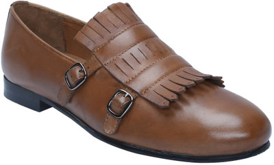 

Bare Skin TAN LEATHER DOUBLE MONK SLIP-ON SHOES WITH FRINGES DESIGN Loafers For Men(Tan
