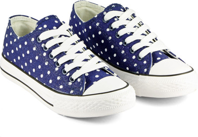 

DeVEE Monochrome Polka Foil Print Blue Canvas Shoes For Women(Navy, Blue