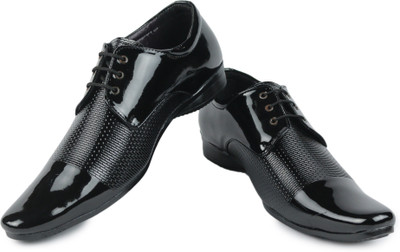 

Shoe Island Designer Patent Black Derby Formal Shoes Lace Up For Men(Black