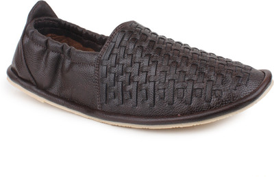 Shumael Elastic Collar Woven Slip-ons Casuals For Men(Brown)