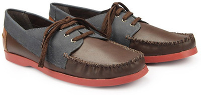 

Knotty Derby Quoddy Derby Boat Shoes For Men(Brown, Brown+blue+tan