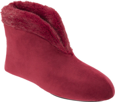 

Dearfoams Stylish Ankle-Length Velvet Boots Red Boots For Women(Red