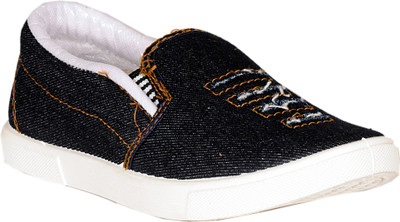

Denim Blue Slip On Sneakers For Men(Black