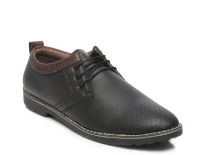 

TEN Black Leather Brogues Corporate Casuals For Men(Black