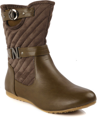 Flat n Heels Boots For Women(Khaki)