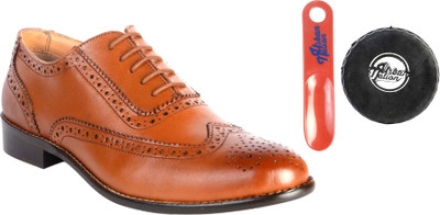 

Urban Nation Hand Crafted Tan British Brogue Shoes in Imported Leather Lace Up For Men(Tan