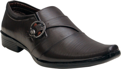 

Oora Brown With Fine Lining Design & Buckle Party Wear Shoes For Men(Brown)