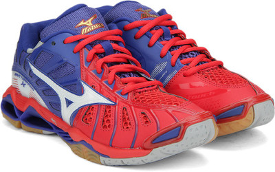 

Mizuno V601B33 WAVE X Basketball Shoes For Men(Blue, High risk red/white/surf the web