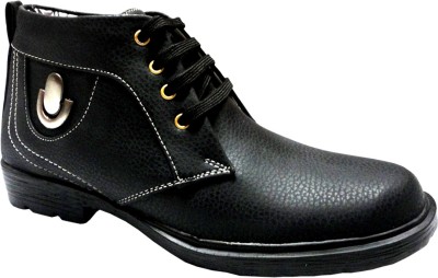 

Hinacshi Black Faux Leather Boots For Men(Black