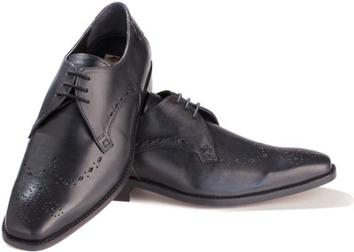 

Walker Styleways Elegant Derby Black Leather Brogue Lace Up For Men(Black