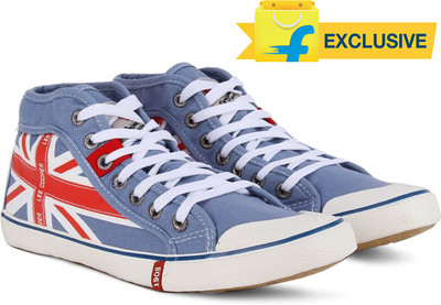 

Lee Cooper Men Mid Ankle Canvas Sneakers For Men(Blue, Sky blue/red