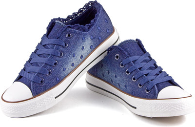 

DeVEE Polka Dotts Washed Navyblue Canvas Shoes For Women(Navy, Blue