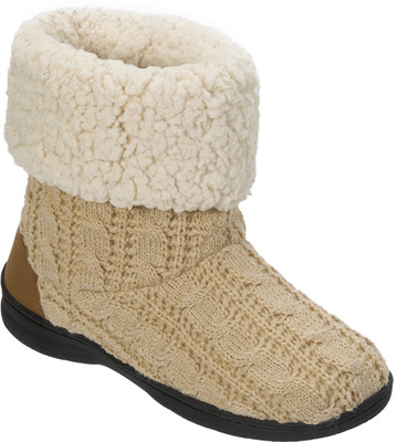 

Dearfoams Dearfoams Cuffed Knit Boot Slipper with Heel Patch Beige Boots For Women(Beige