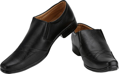 

Vonc Black Top Pattern Leather Slip On Shoes For Men(Black