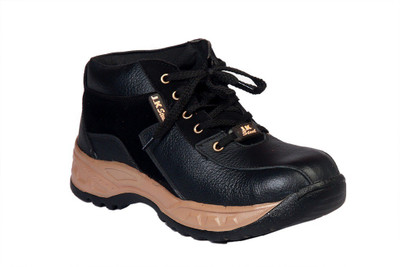 

JK Port Black Faux Leather Safety Shoe High Tops For Men(Black